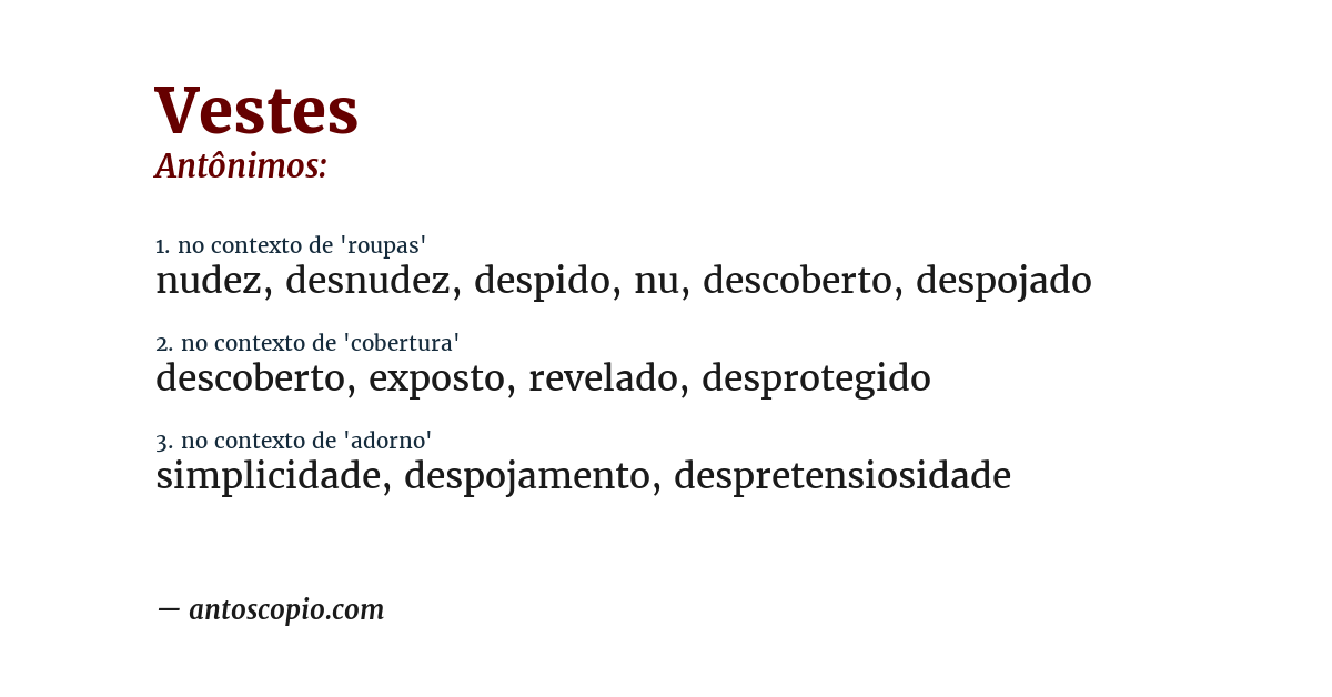 Antônimo de vestes