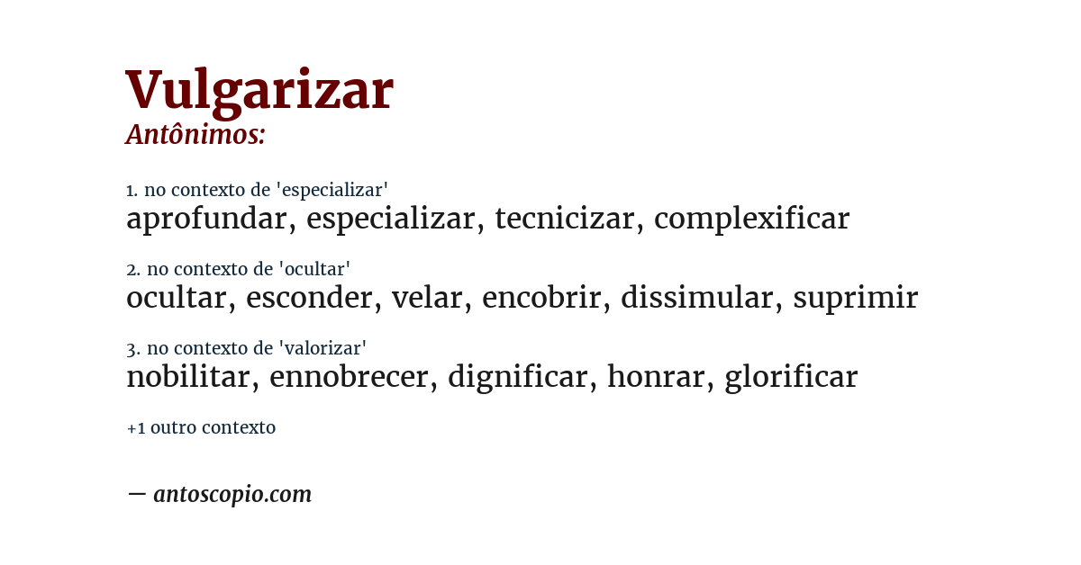 Antônimo de vulgarizar
