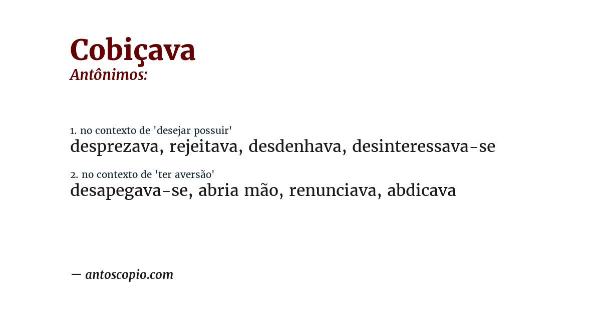 Antônimo de cobiçava