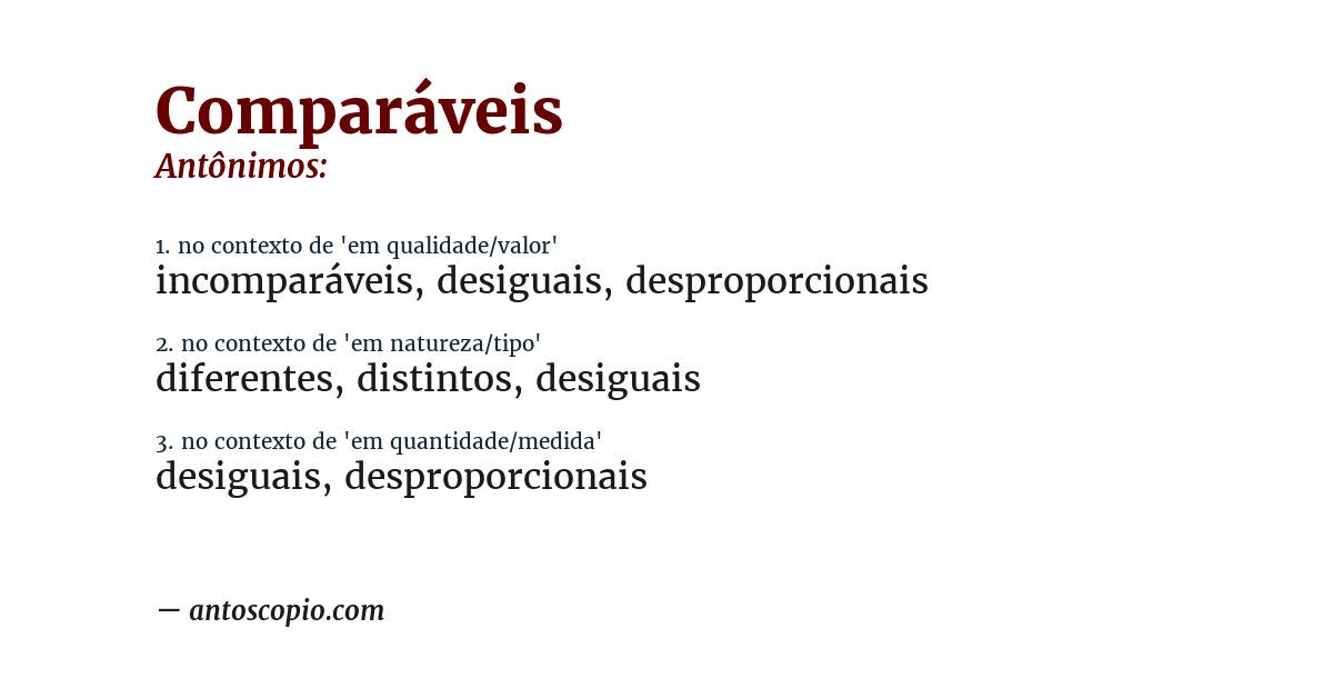 Antônimo de comparáveis
