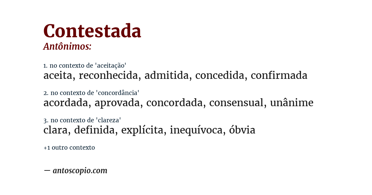 Antônimo de contestada
