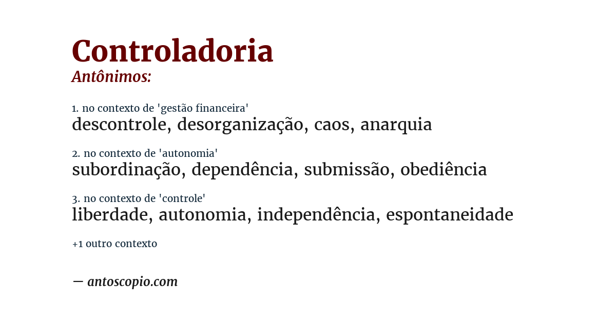 Antônimo de controladoria