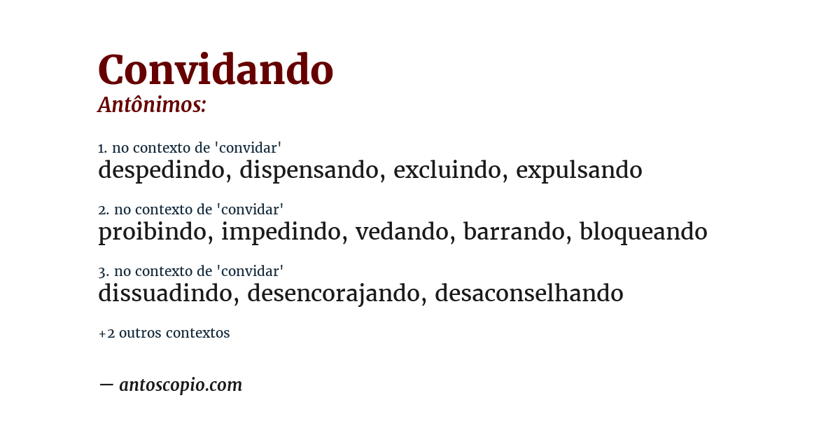 Antônimo de convidando