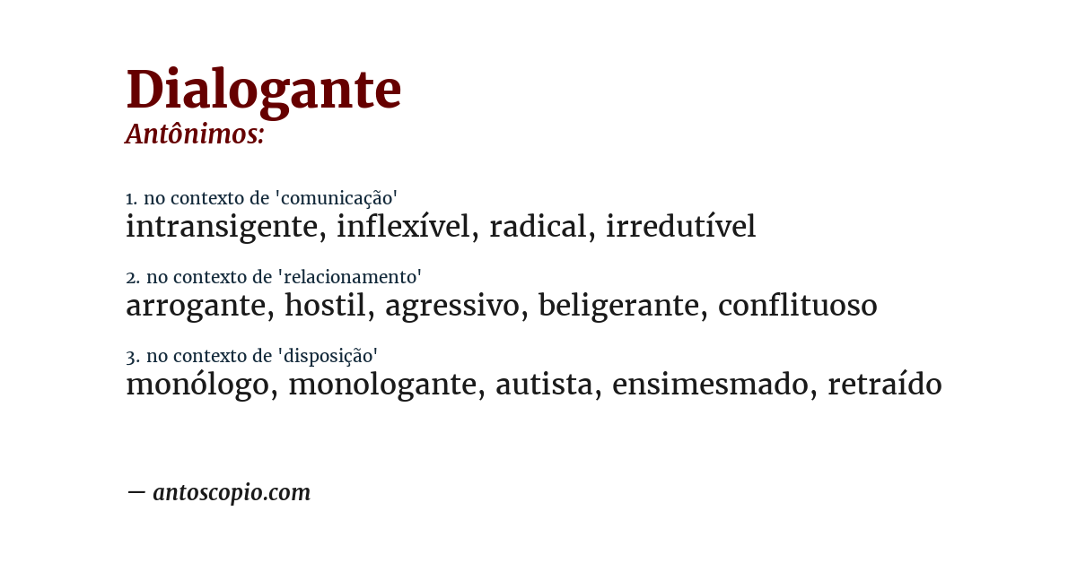 Antônimo de dialogante