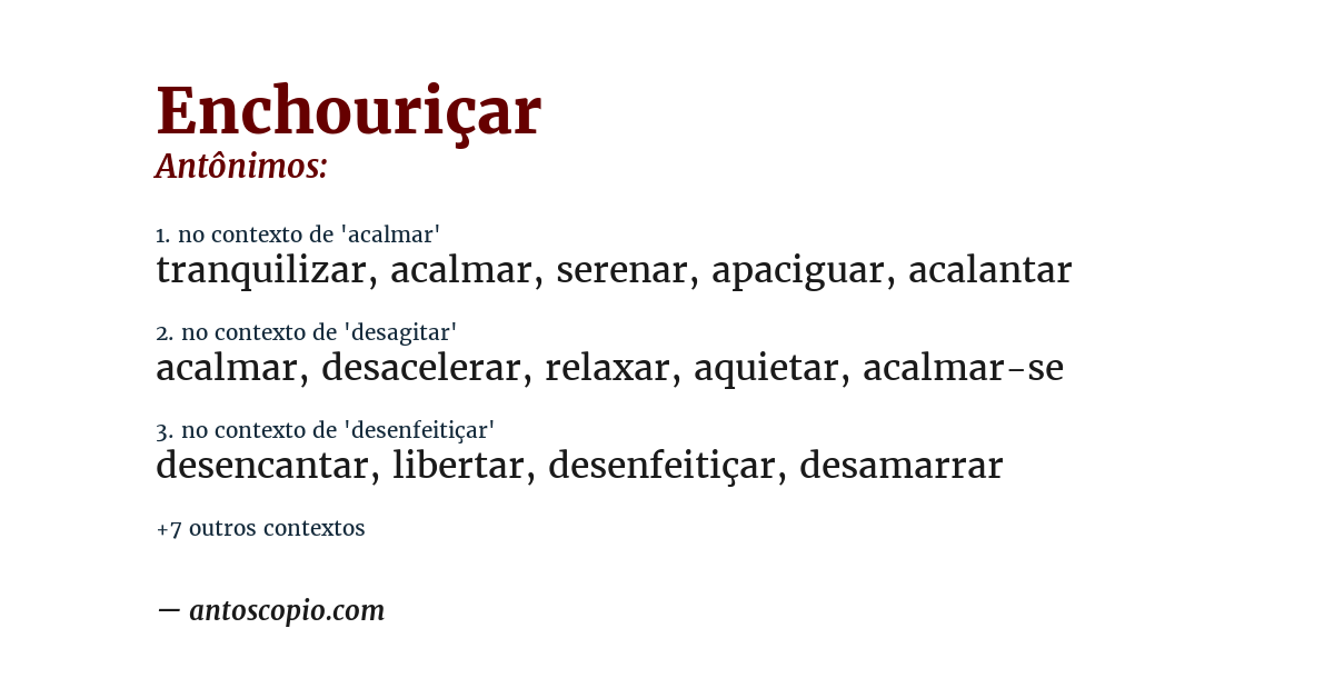 Antônimo de enchouriçar