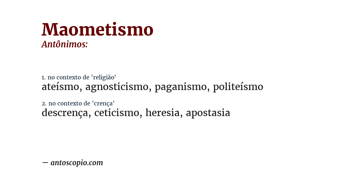 Antônimo de maometismo