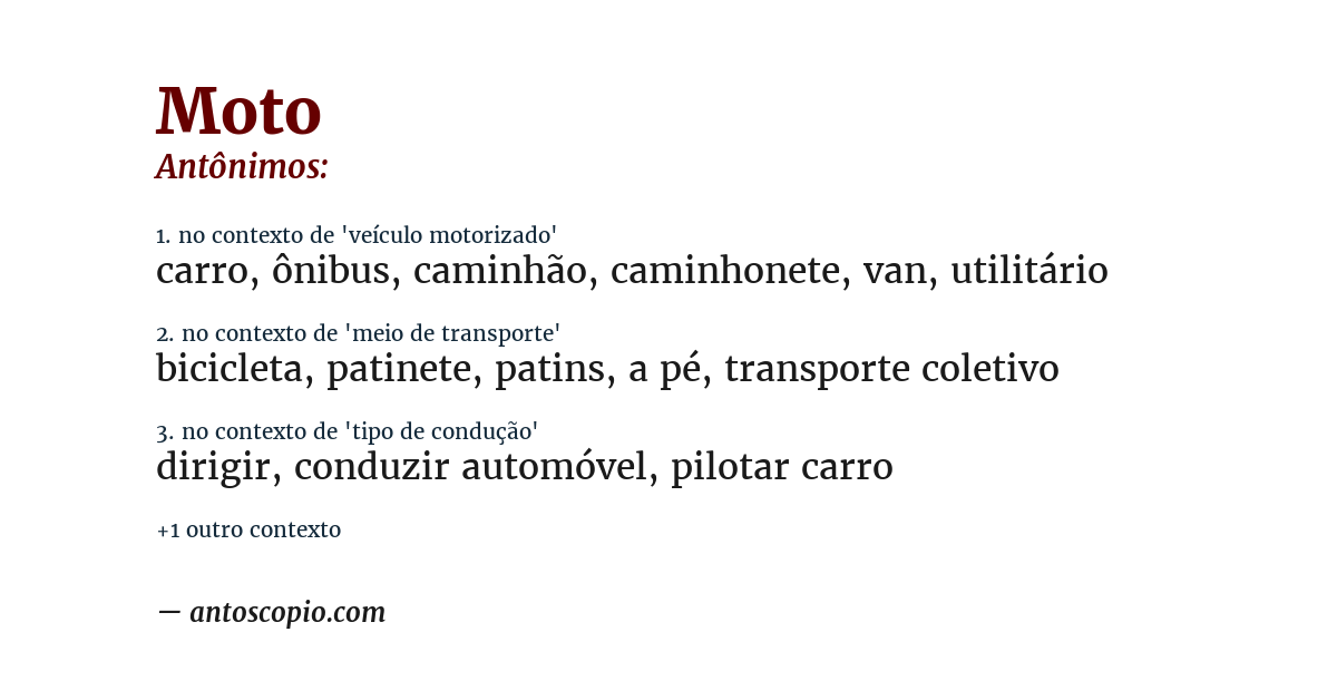 Antônimo de moto