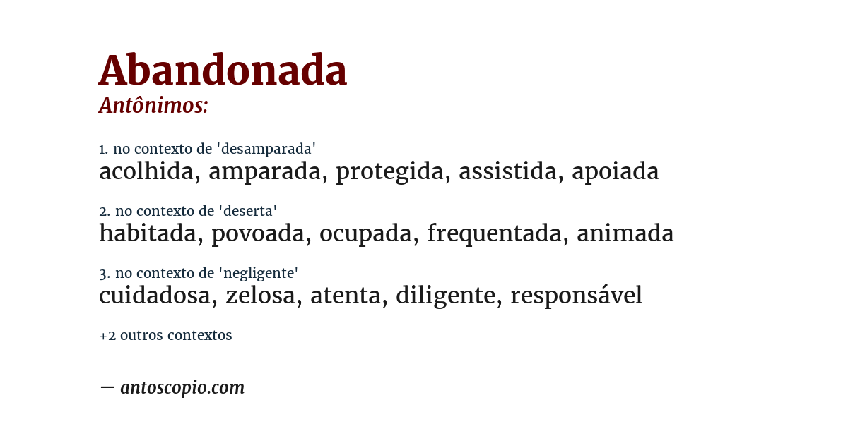 Antônimo de abandonada