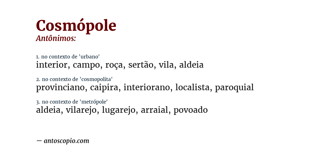 Antônimo de cosmópole
