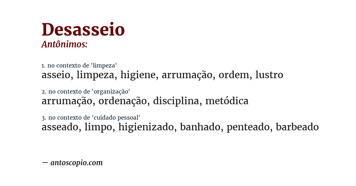 Antônimo de desasseio