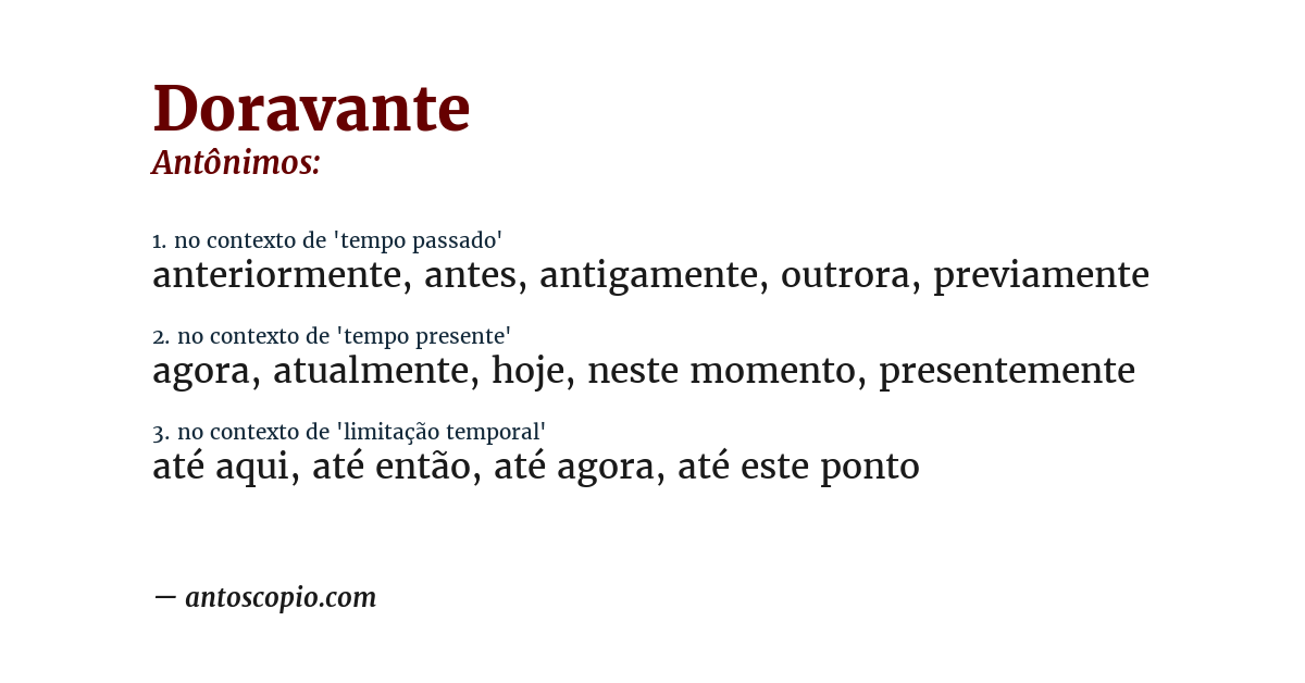 Antônimo de doravante