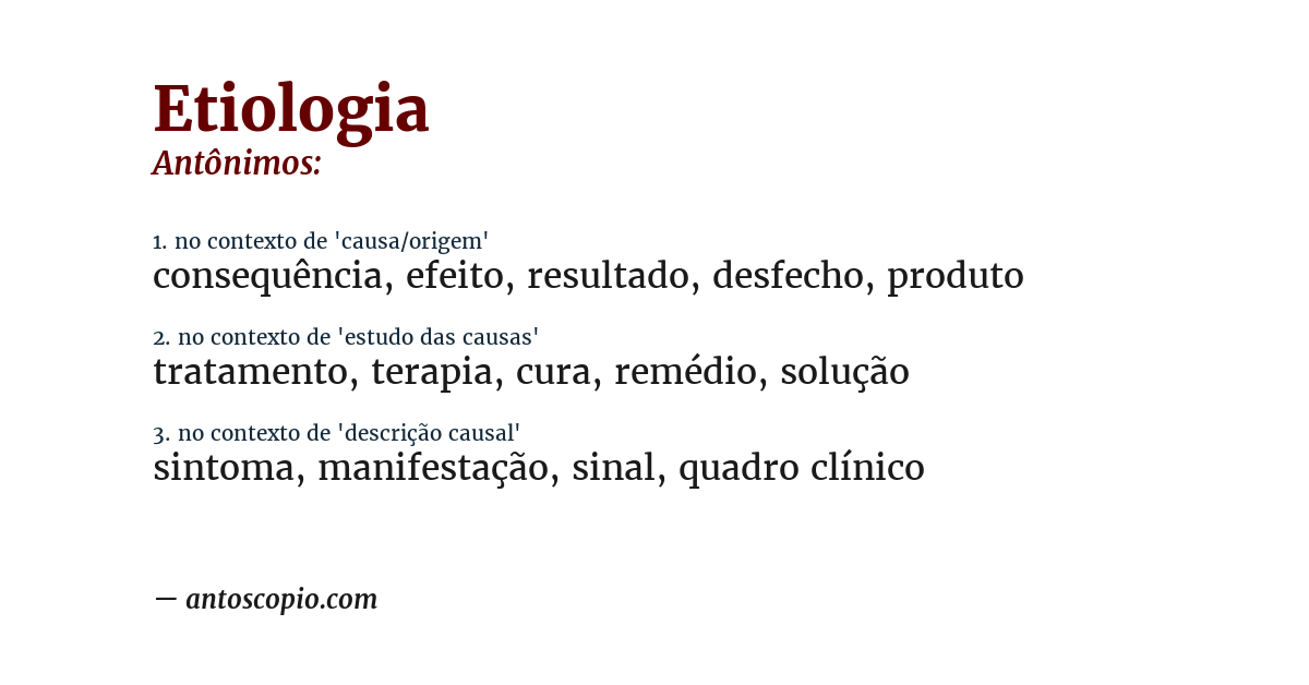 Antônimo de etiologia