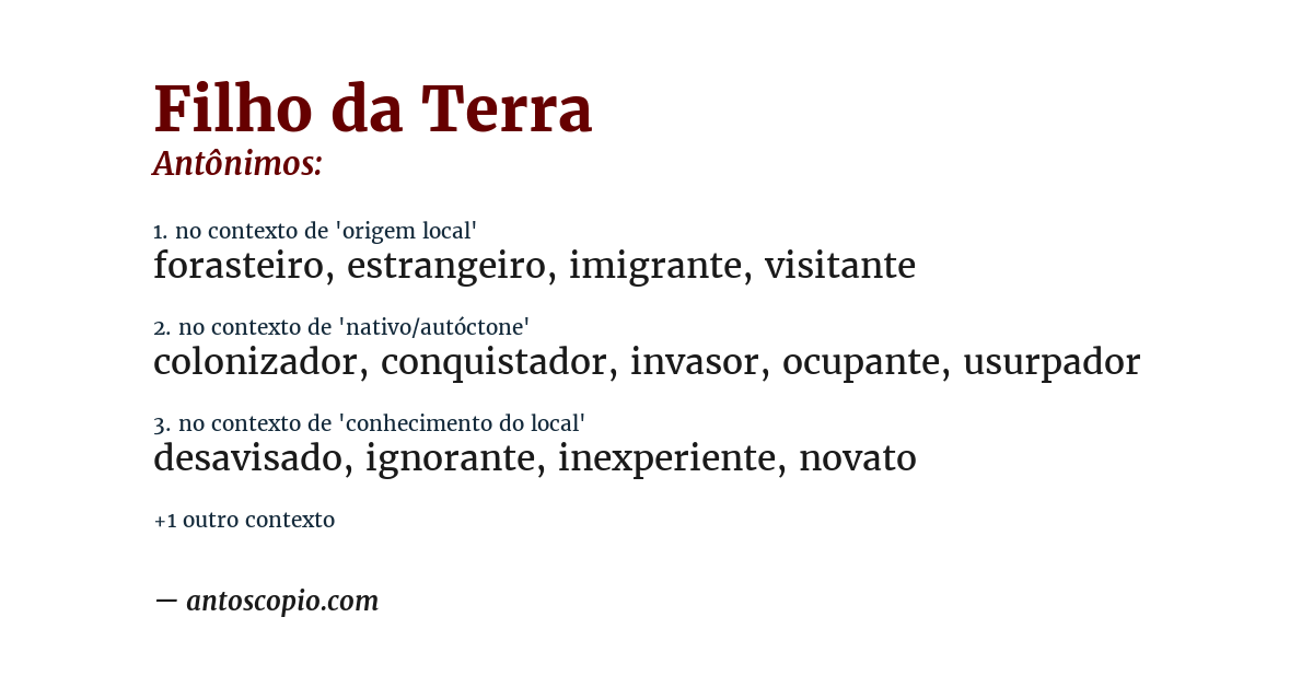 Antônimo de filho da terra