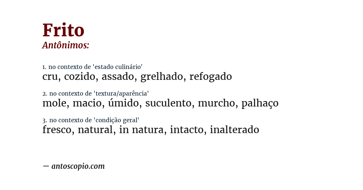 Antônimo de frito