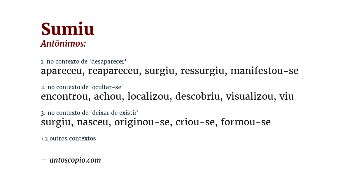 Antônimo de sumiu