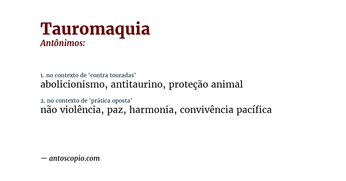 Antônimo de tauromaquia