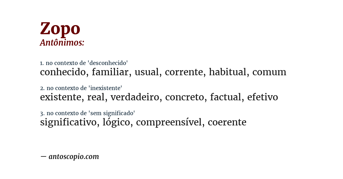Antônimo de zopo