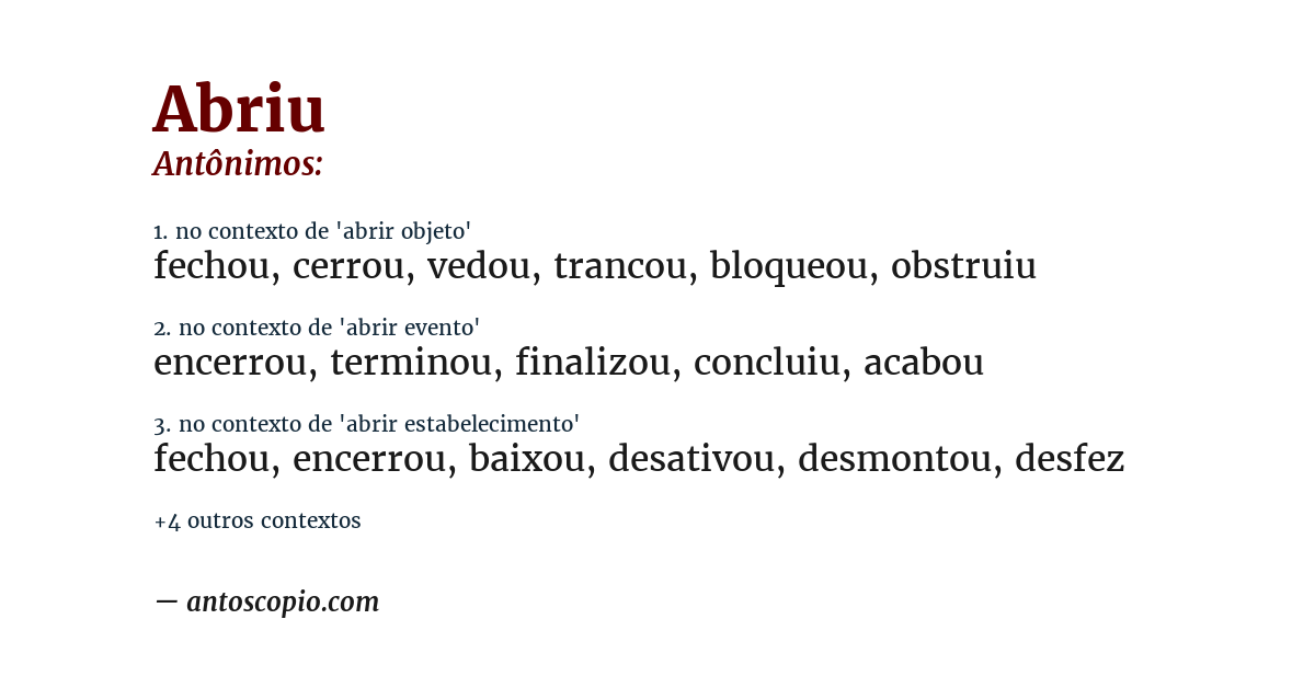 Antônimo de abriu
