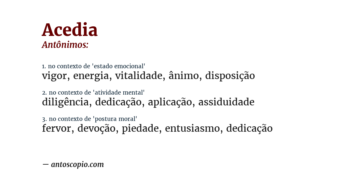 Antônimo de acedia