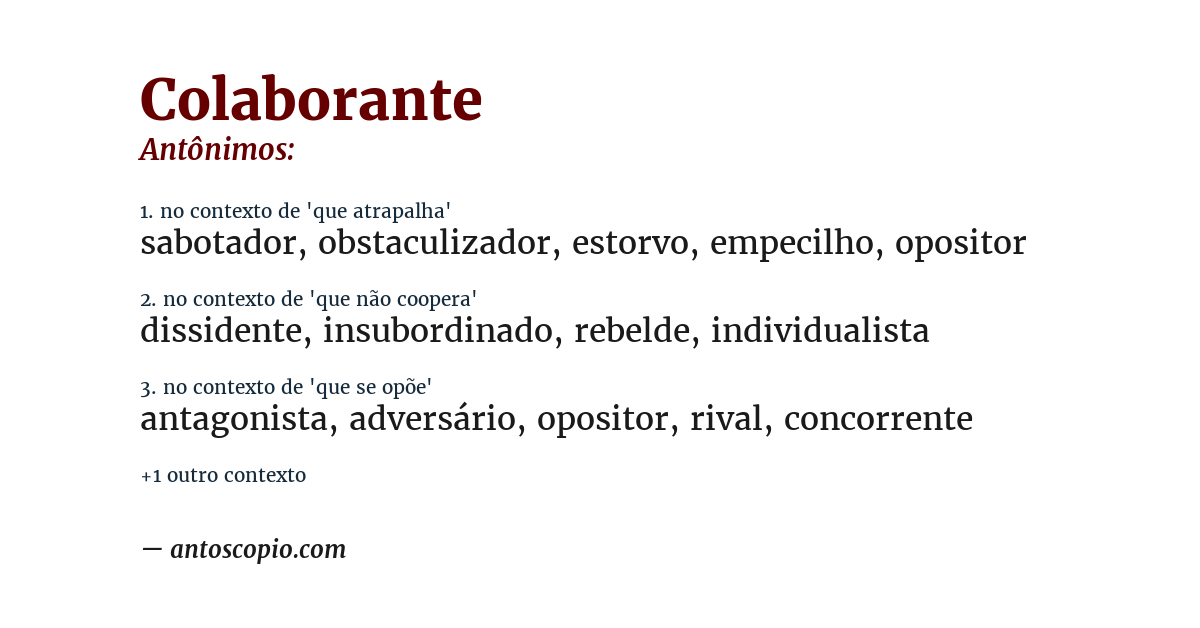 Antônimo de colaborante