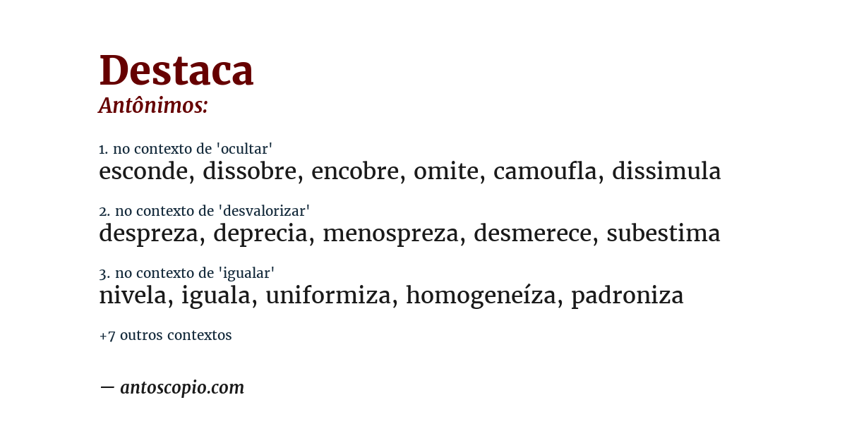 Antônimo de destaca