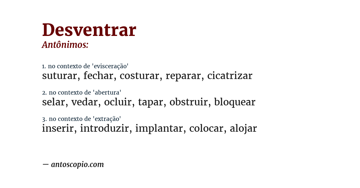 Antônimo de desventrar