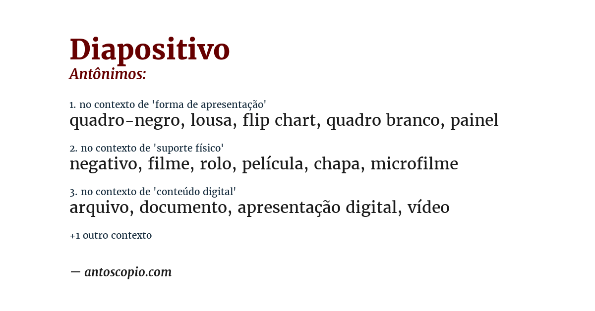 Antônimo de diapositivo