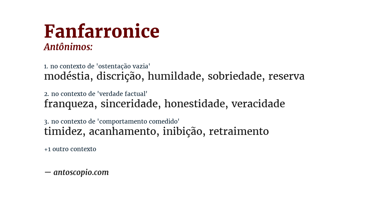 Antônimo de fanfarronice