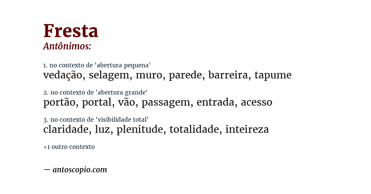 Antônimo de fresta