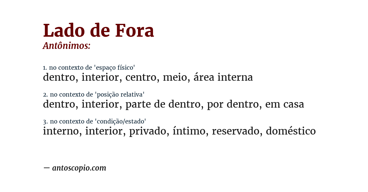 Antônimo de lado de fora