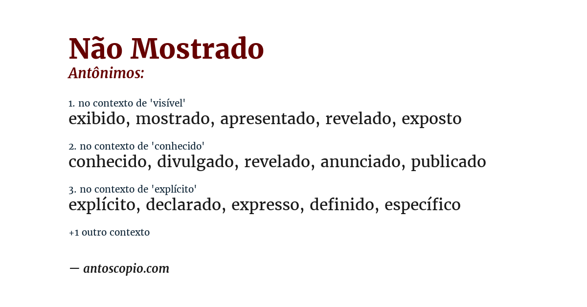 Antônimo de não mostrado