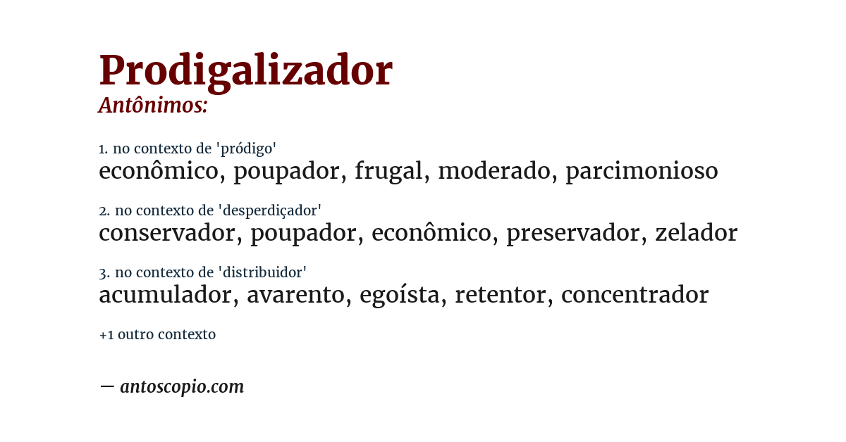 Antônimo de prodigalizador