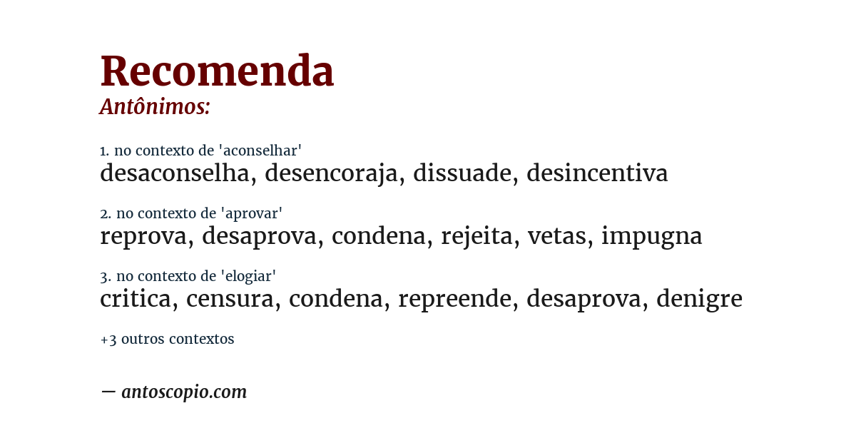 Antônimo de recomenda