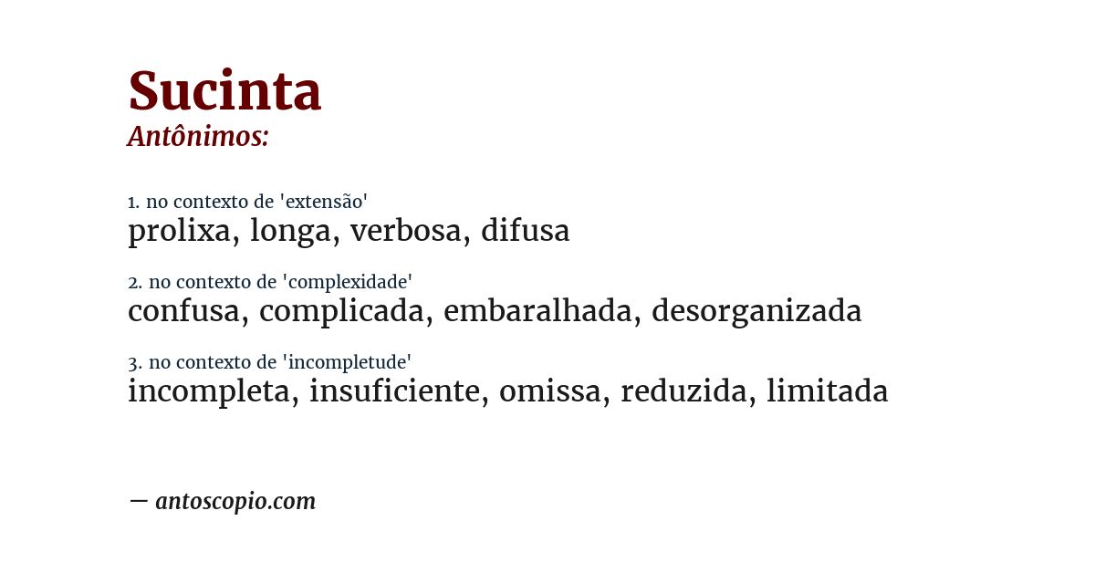 Antônimo de sucinta