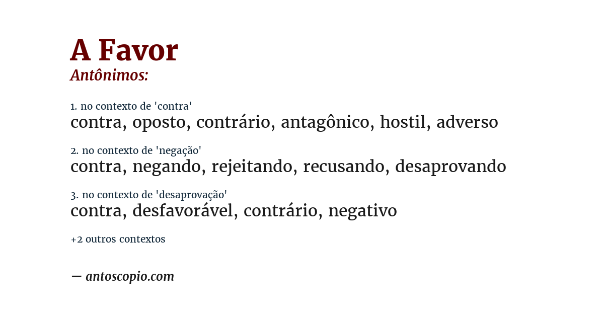 Antônimo de a favor