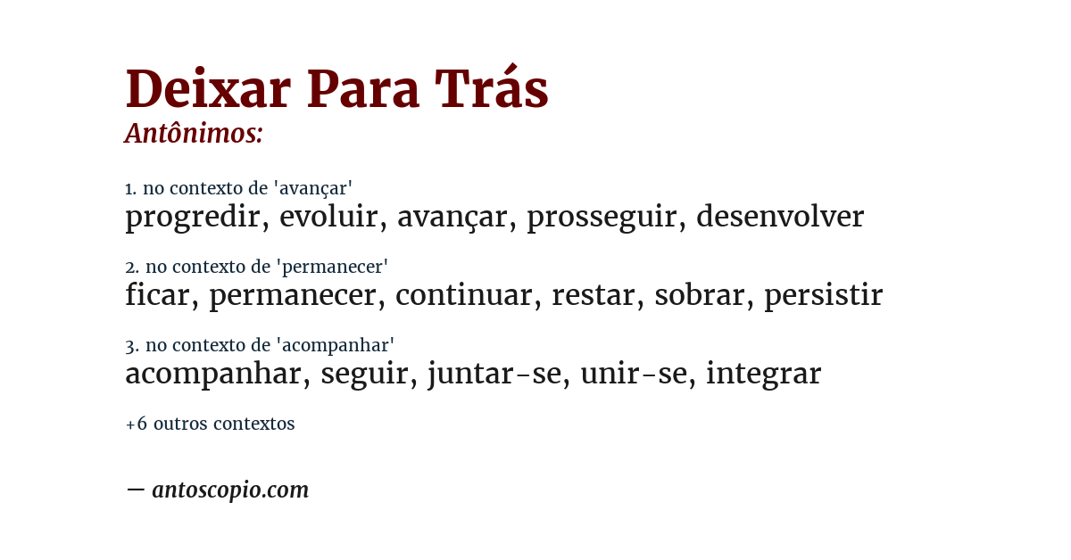 Antônimo de deixar para trás
