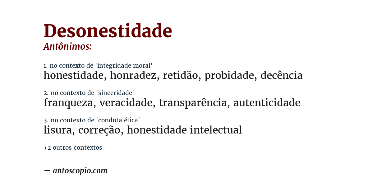 Antônimo de desonestidade