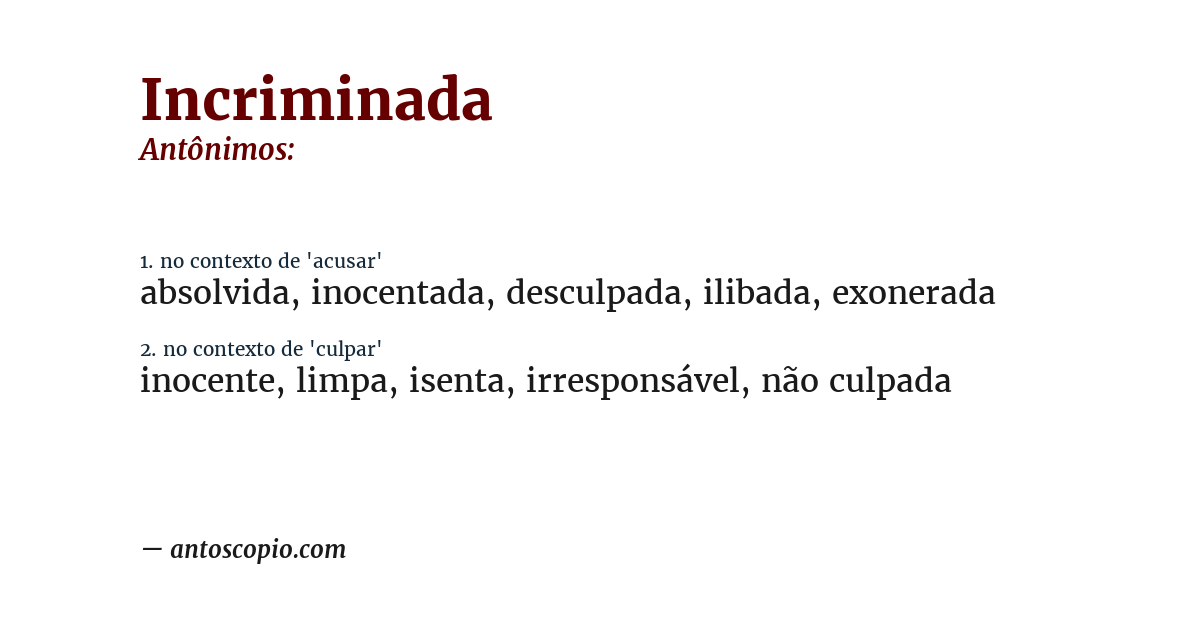 Antônimo de incriminada