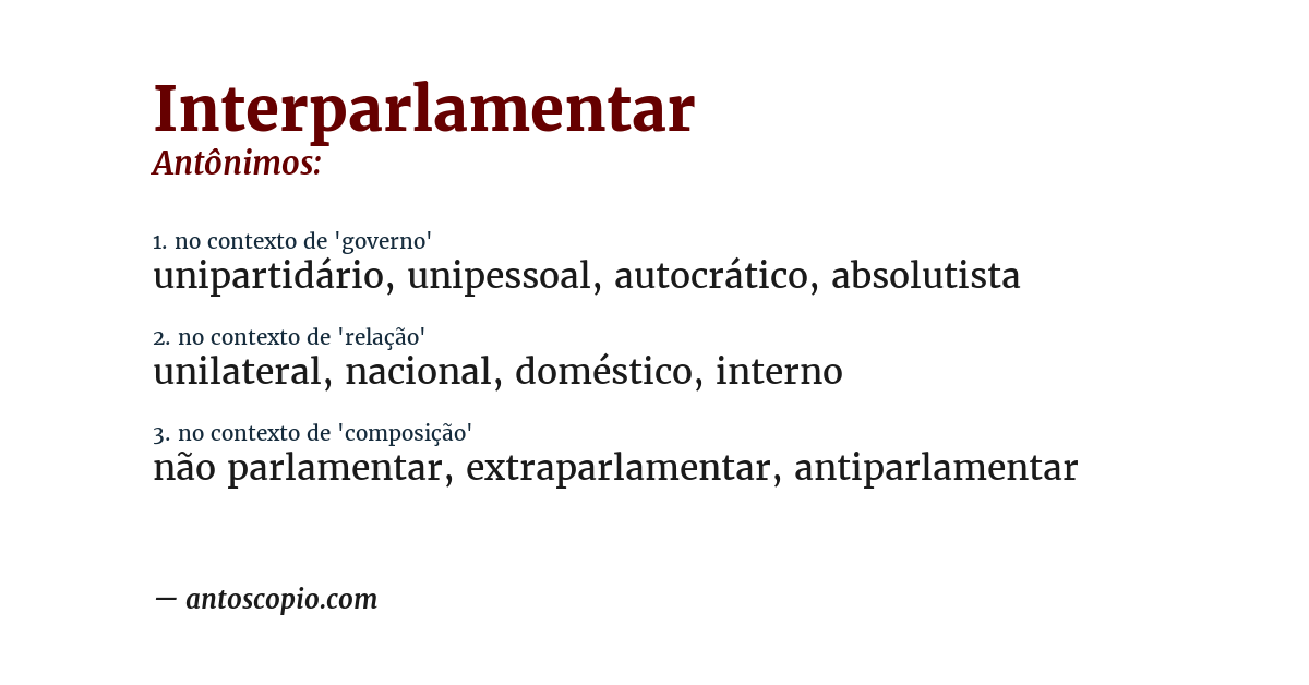 Antônimo de interparlamentar