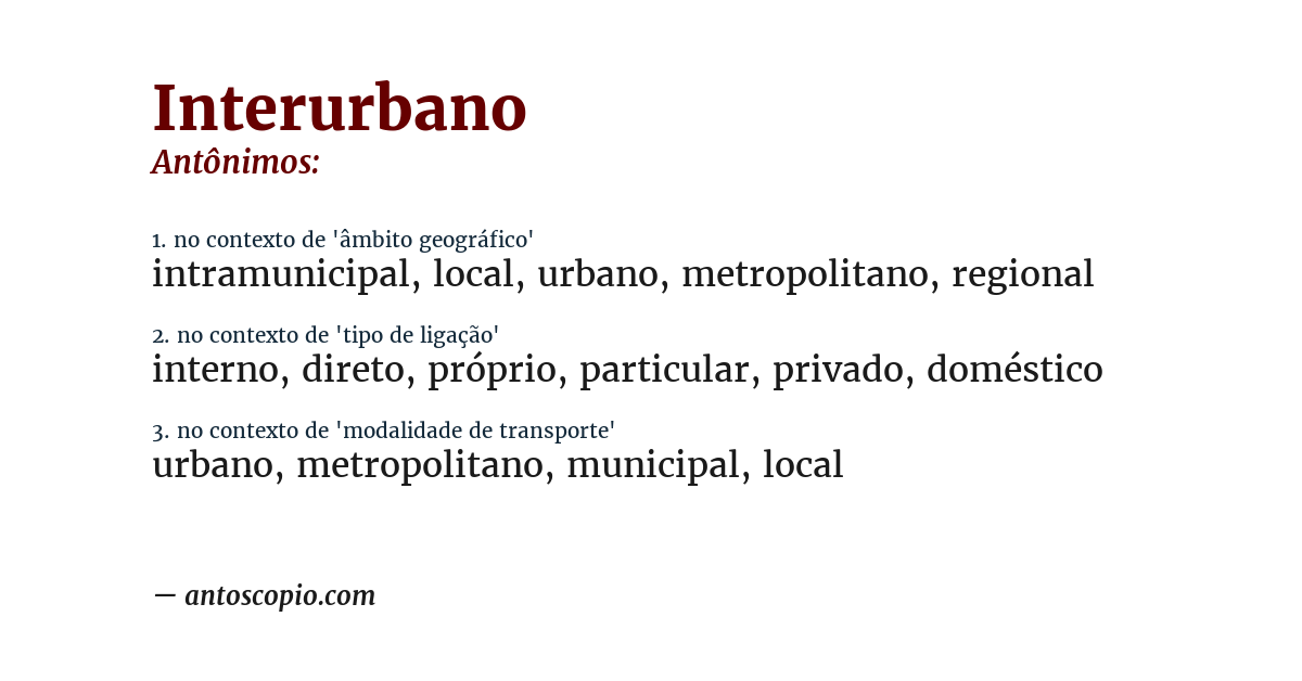 Antônimo de interurbano