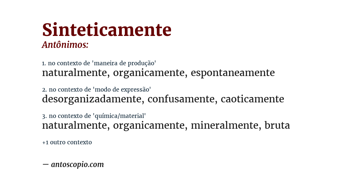 Antônimo de sinteticamente