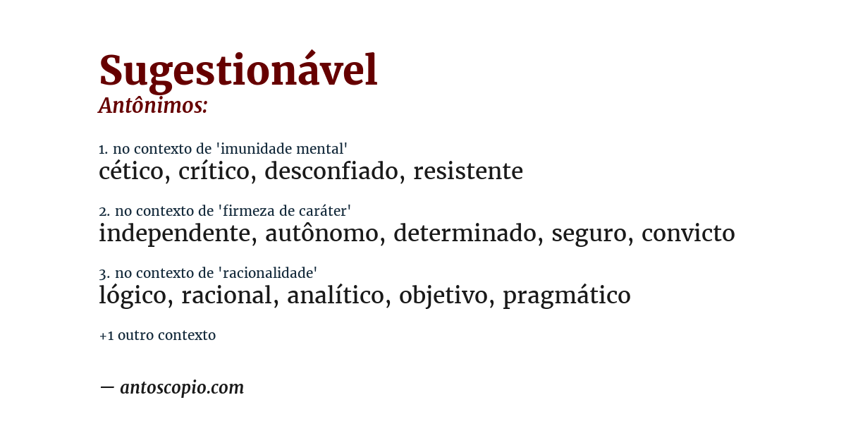 Antônimo de sugestionável