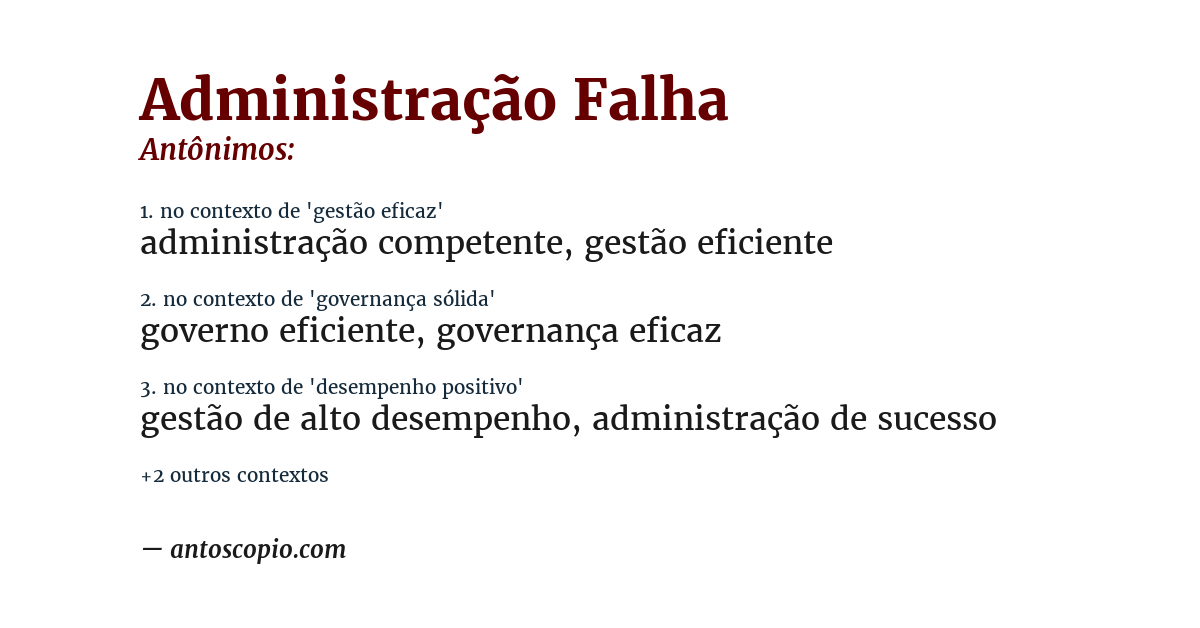 Antônimo de administração falha