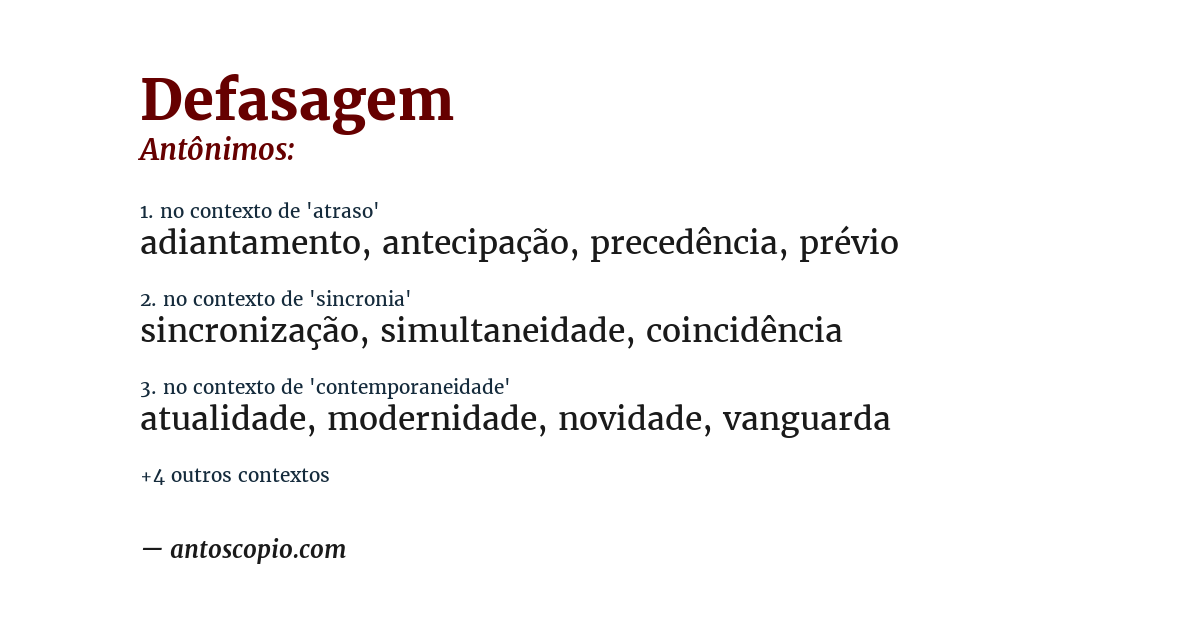 Antônimo de defasagem