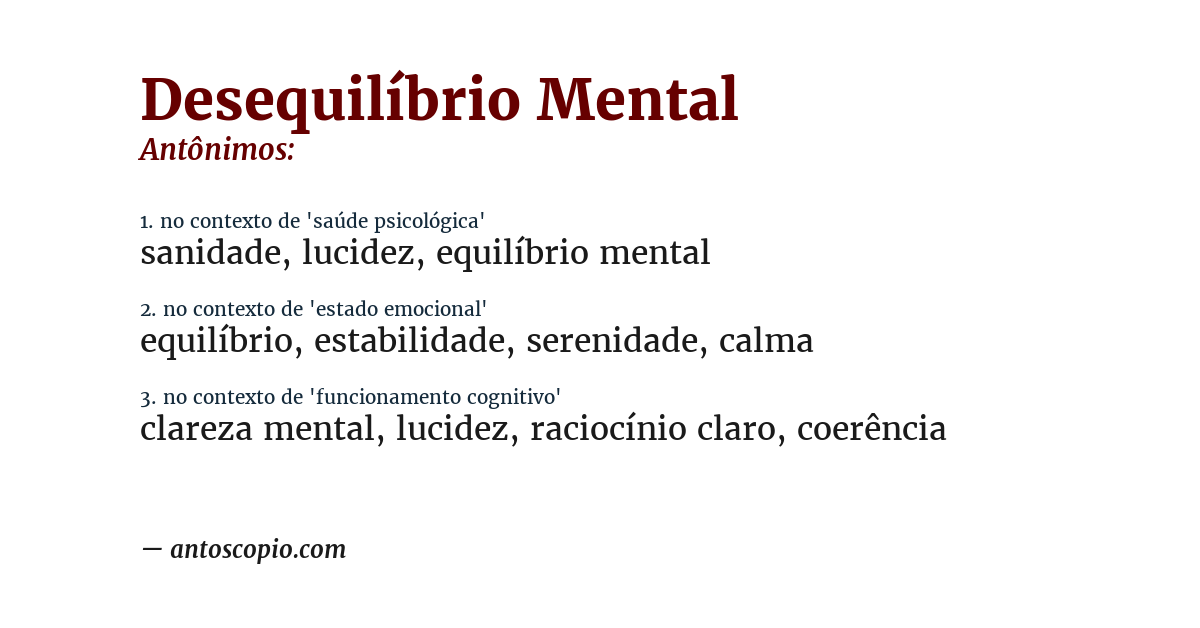 Antônimo de desequilíbrio mental