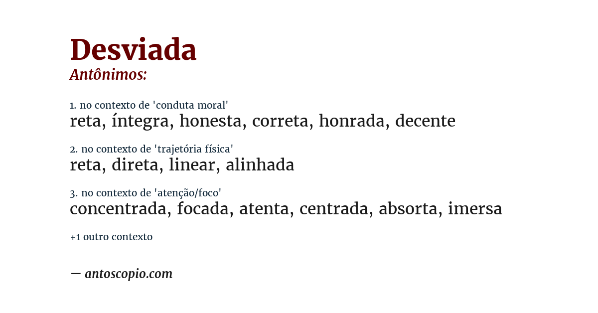 Antônimo de desviada