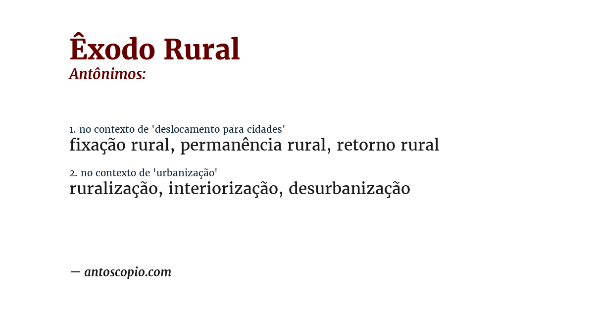 Antônimo de êxodo rural