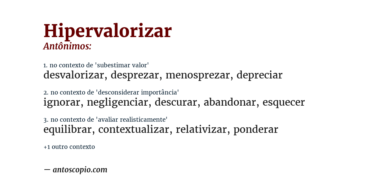 Antônimo de hipervalorizar