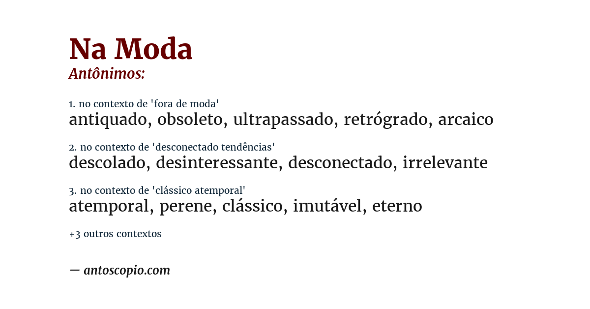 Antônimo de na moda