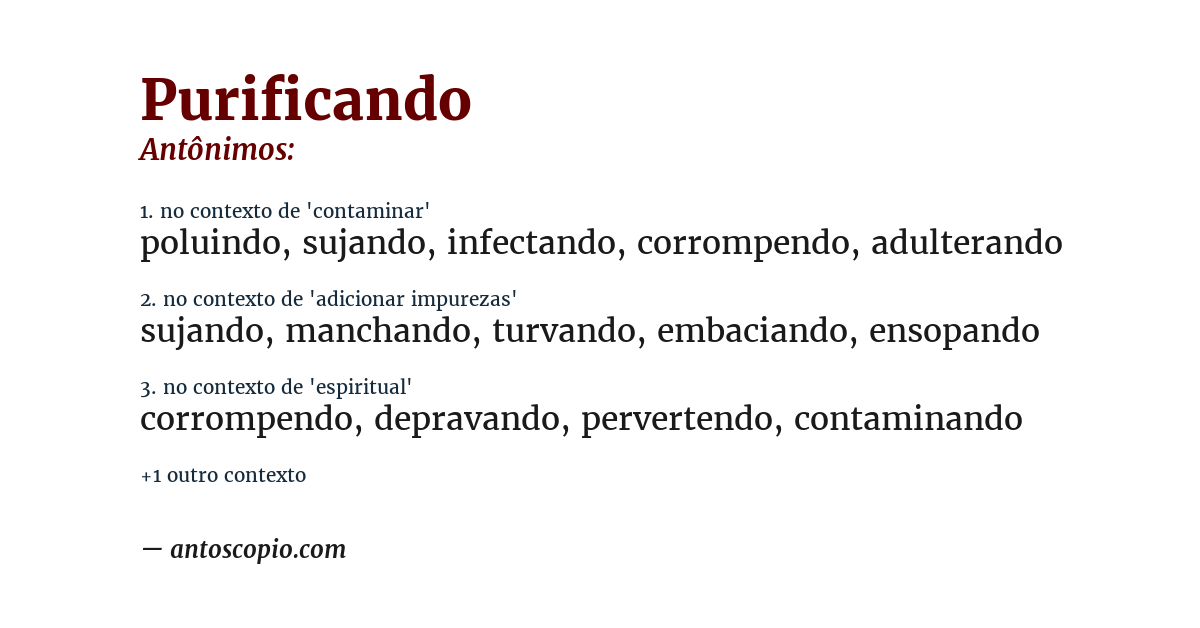 Antônimo de purificando